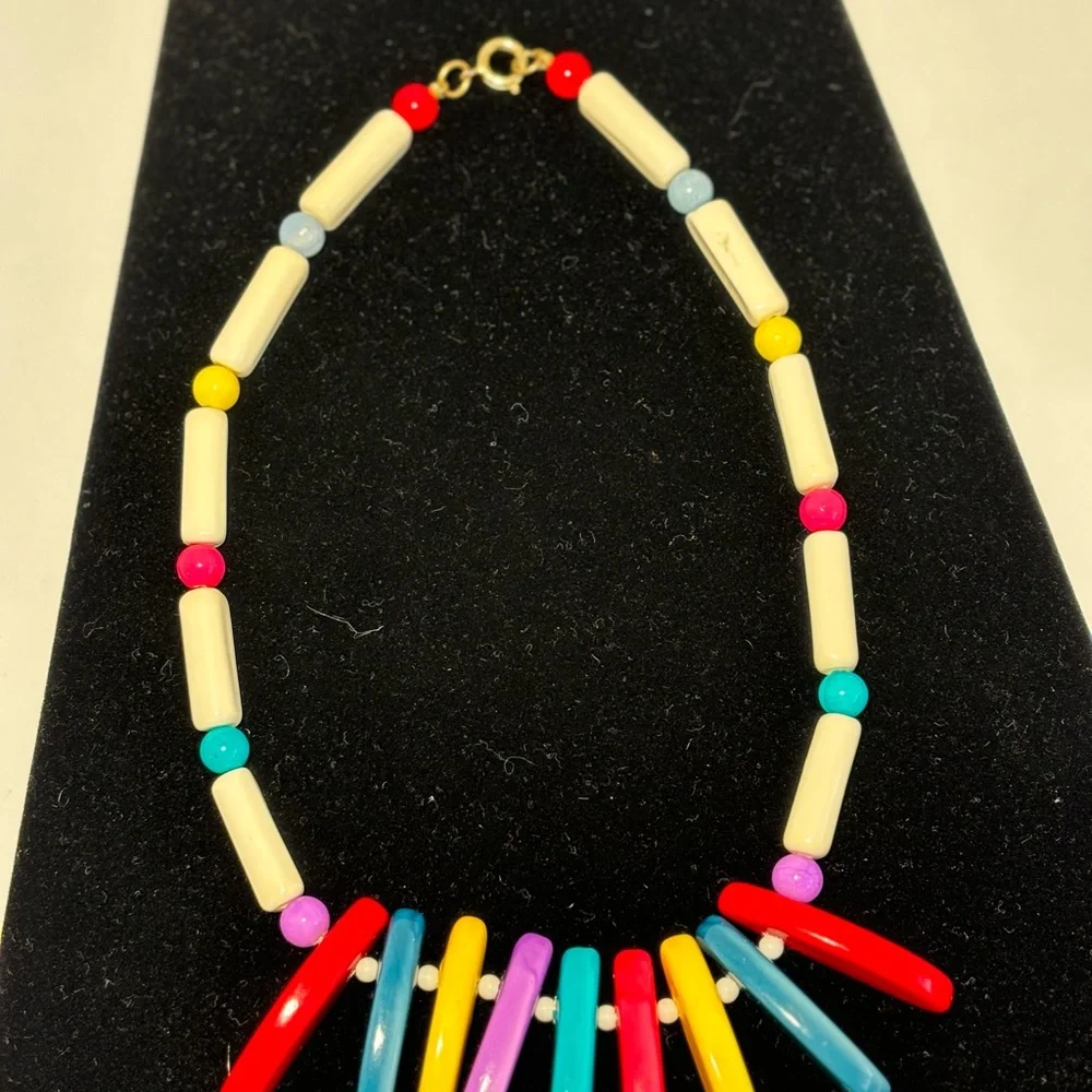 VTG Colorful Chunky Bead Necklaces Enamel Over Metal Cuff Bracelets Lot of 6